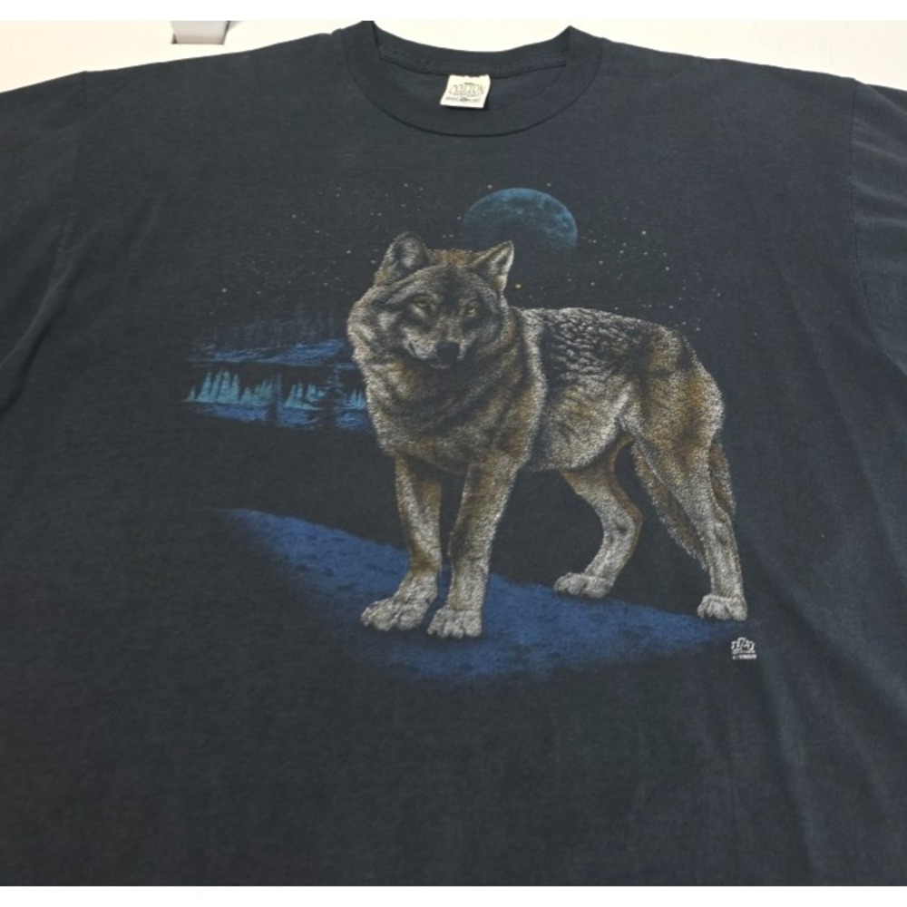 Vintage 90s Wolf T Shirt Men's Size XL Faded USA LSJ Sportswear‎ 1969 Nature
